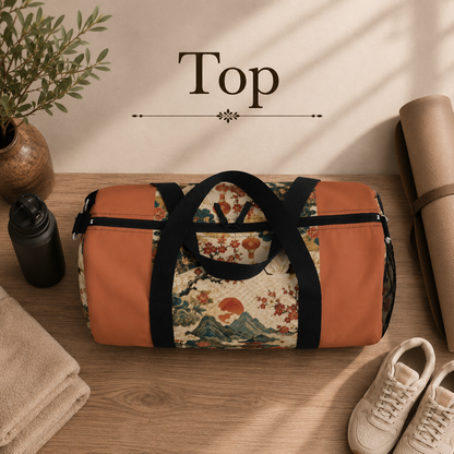East Asian Vintage Landscape Papaya Orange Duffel Gym Bag