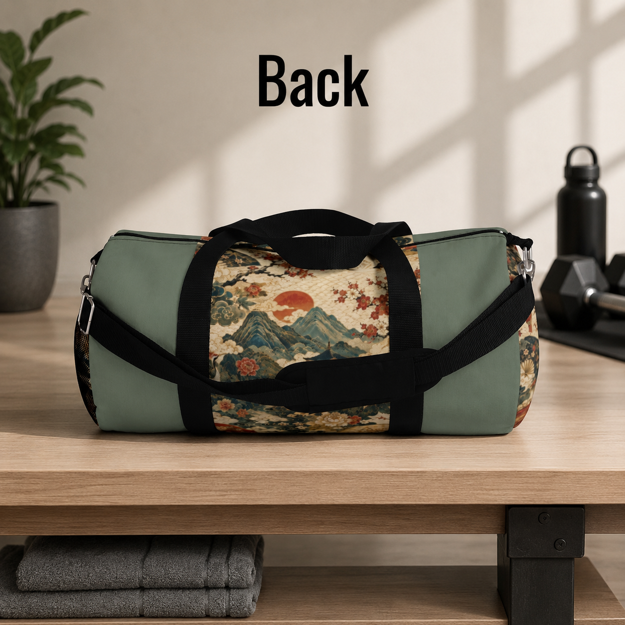 East Asian Vintage Landscape Pastel Green Duffel Gym Bag