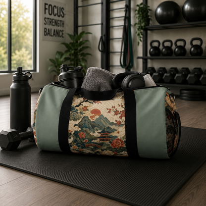 East Asian Vintage Landscape Pastel Green Duffel Gym Bag