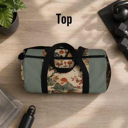East Asian Vintage Landscape Pastel Green Duffel Gym Bag