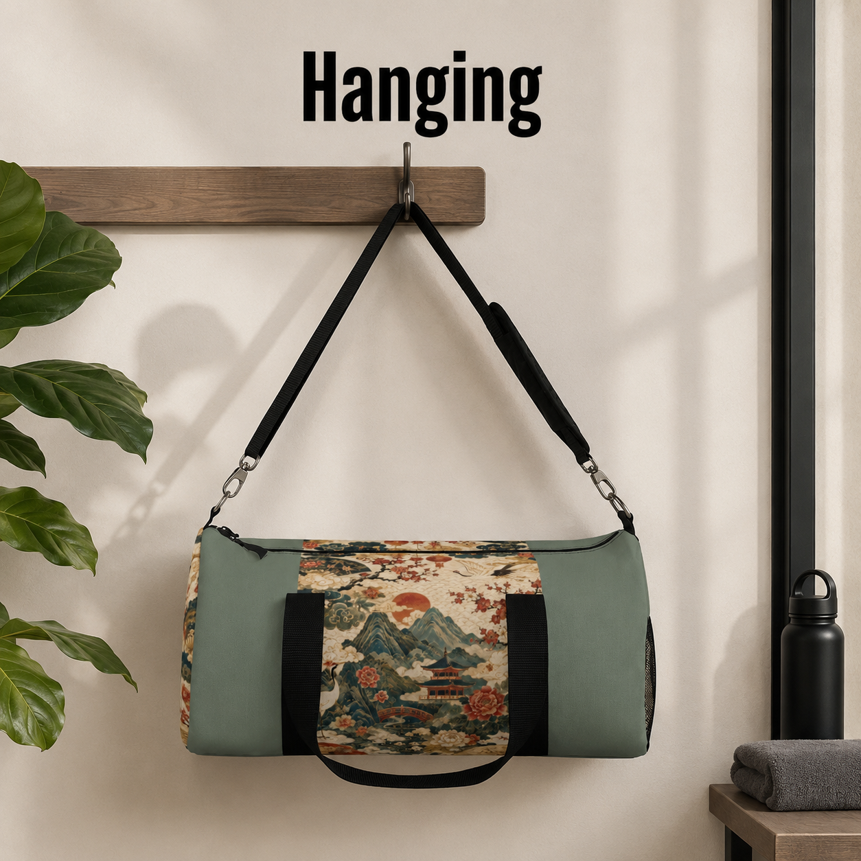 East Asian Vintage Landscape Pastel Green Duffel Gym Bag