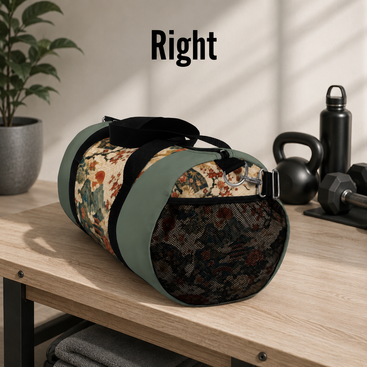 East Asian Vintage Landscape Pastel Green Duffel Gym Bag