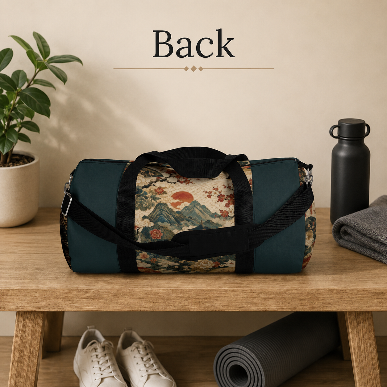 East Asian Vintage Landscape Navy Blue Duffel Gym Bag