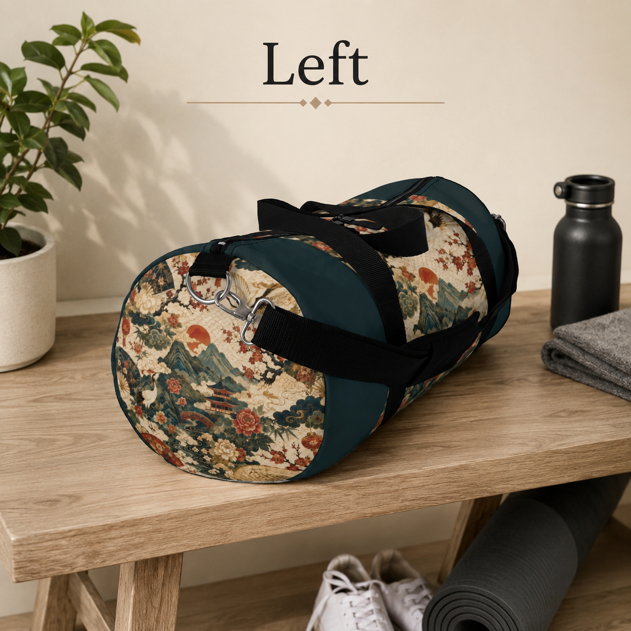 East Asian Vintage Landscape Navy Blue Duffel Gym Bag
