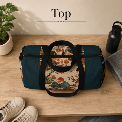 East Asian Vintage Landscape Navy Blue Duffel Gym Bag