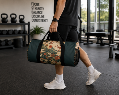 East Asian Vintage Landscape Navy Blue Duffel Gym Bag
