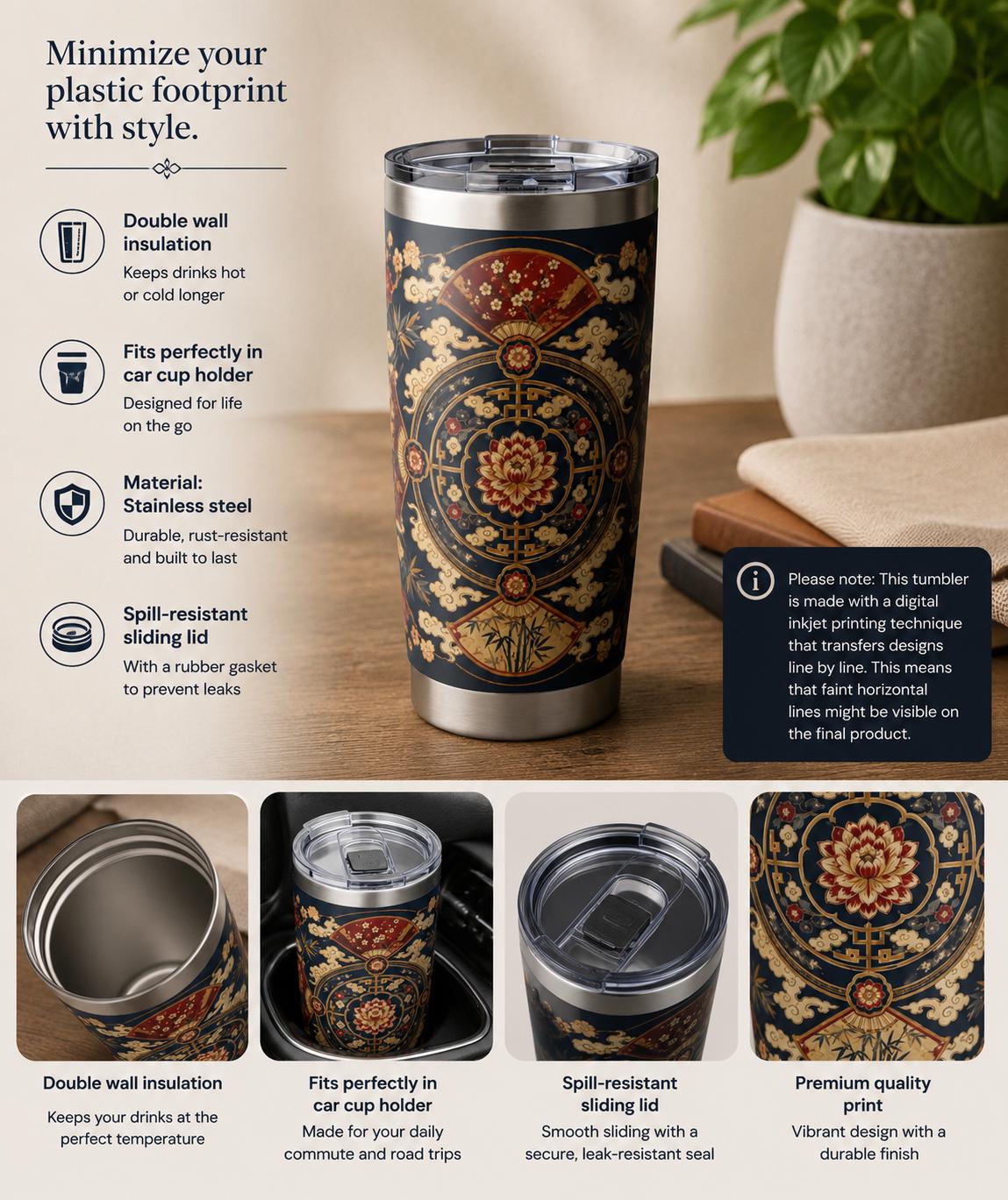 East Asian Mandala Tumbler | 20oz Water Bottle