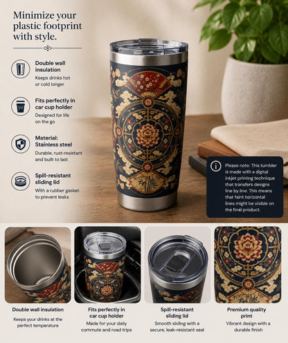 East Asian Mandala Tumbler | 20oz Water Bottle