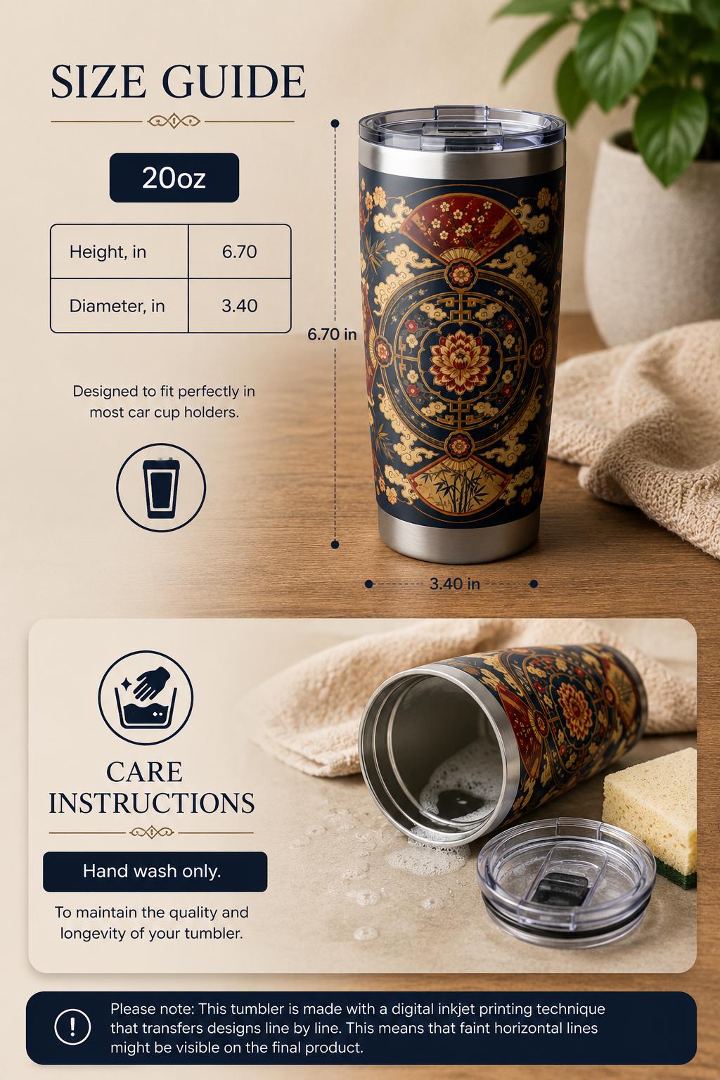 East Asian Mandala Tumbler | 20oz Water Bottle