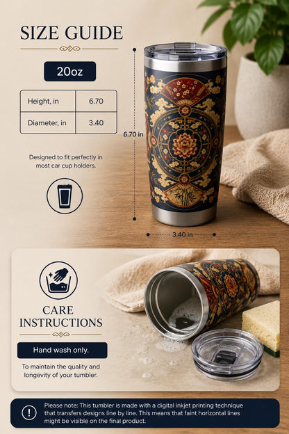 East Asian Mandala Tumbler | 20oz Water Bottle