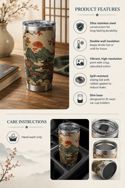 East Asian Vintage Landscape Tumblr l 20oz Stainless Steel Water Bottle
