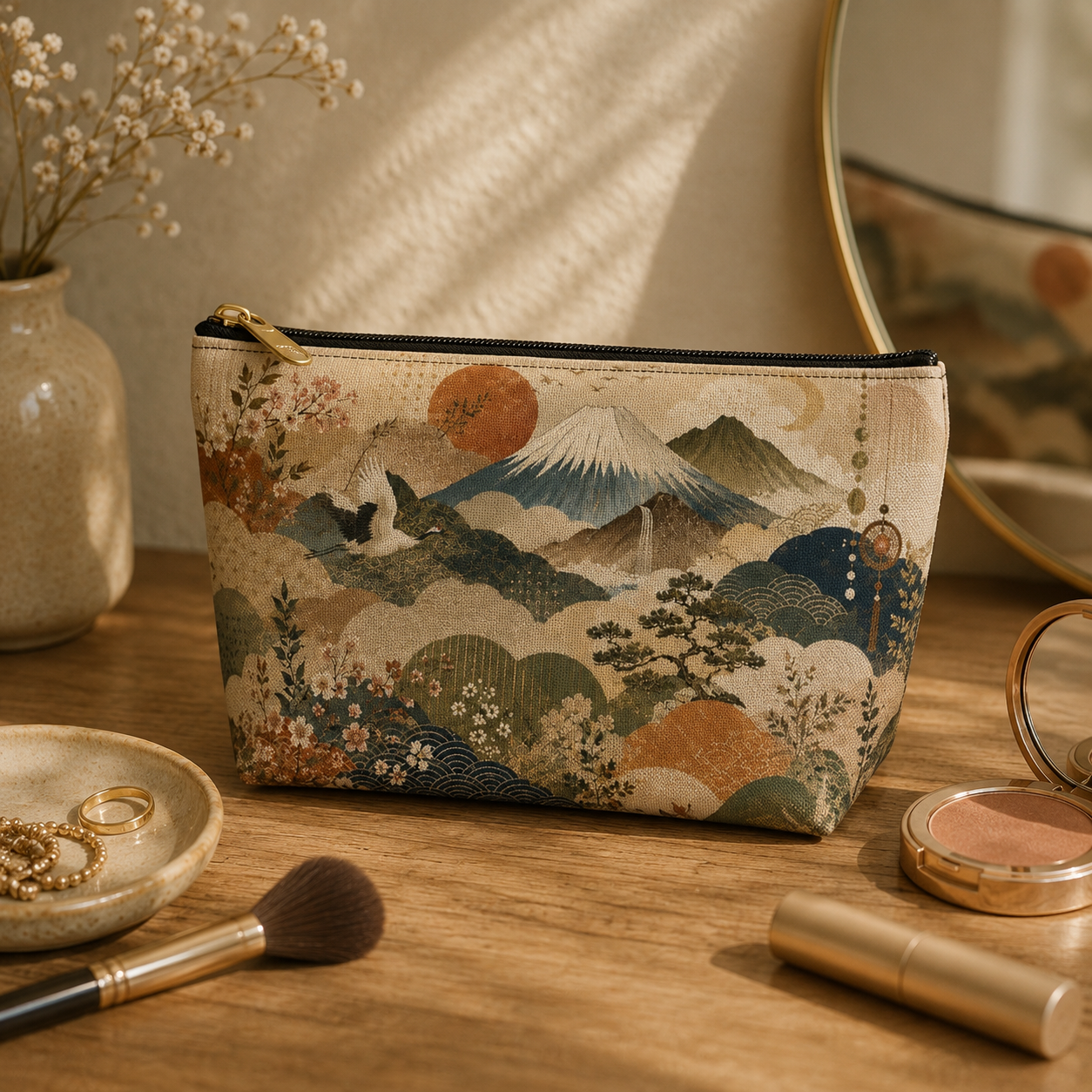 Vintage Japanese Painting Make Up Accessory Bag