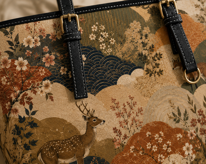 Vintage Japanese Painting Leather Shoulder Bag