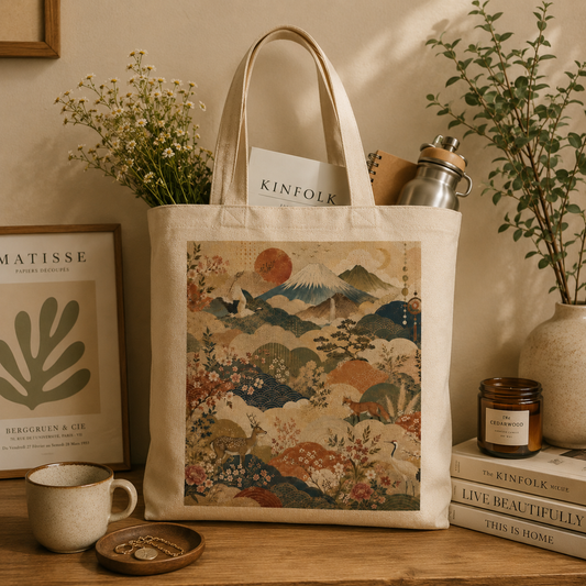 100% Natural Cotton Vintage Japanese Painting Tote Bag
