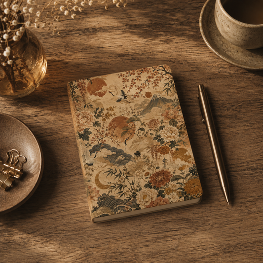 Vintage Japanese Crane Landscape Painting Hardcover Journal