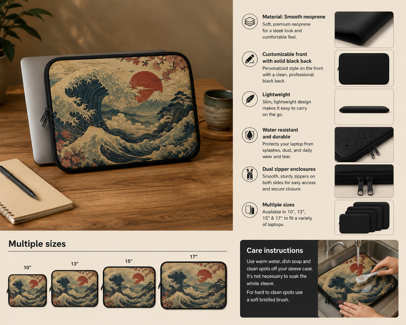 Vintage Japanese Wave Laptop Sleeve Case
