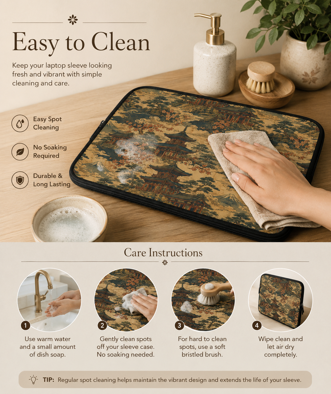 Vintage Japanese Temple Laptop Sleeve Case