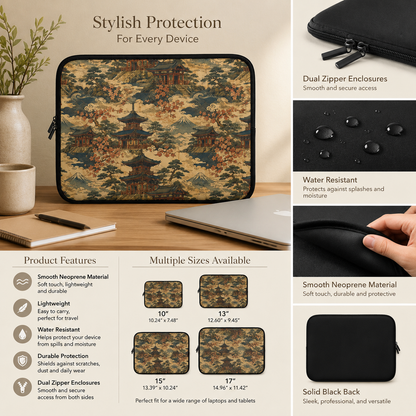Vintage Japanese Temple Laptop Sleeve Case
