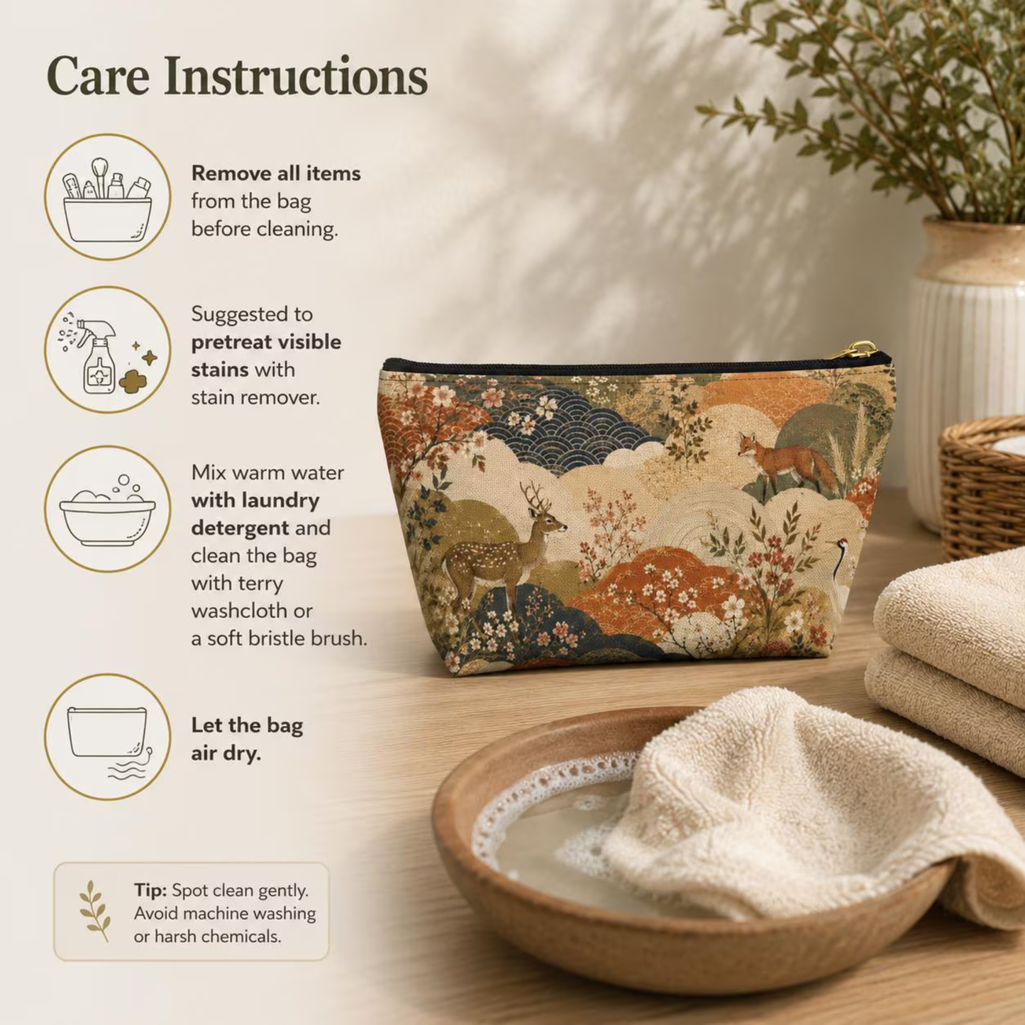 Vintage Japanese Painting Make Up Accessory Bag