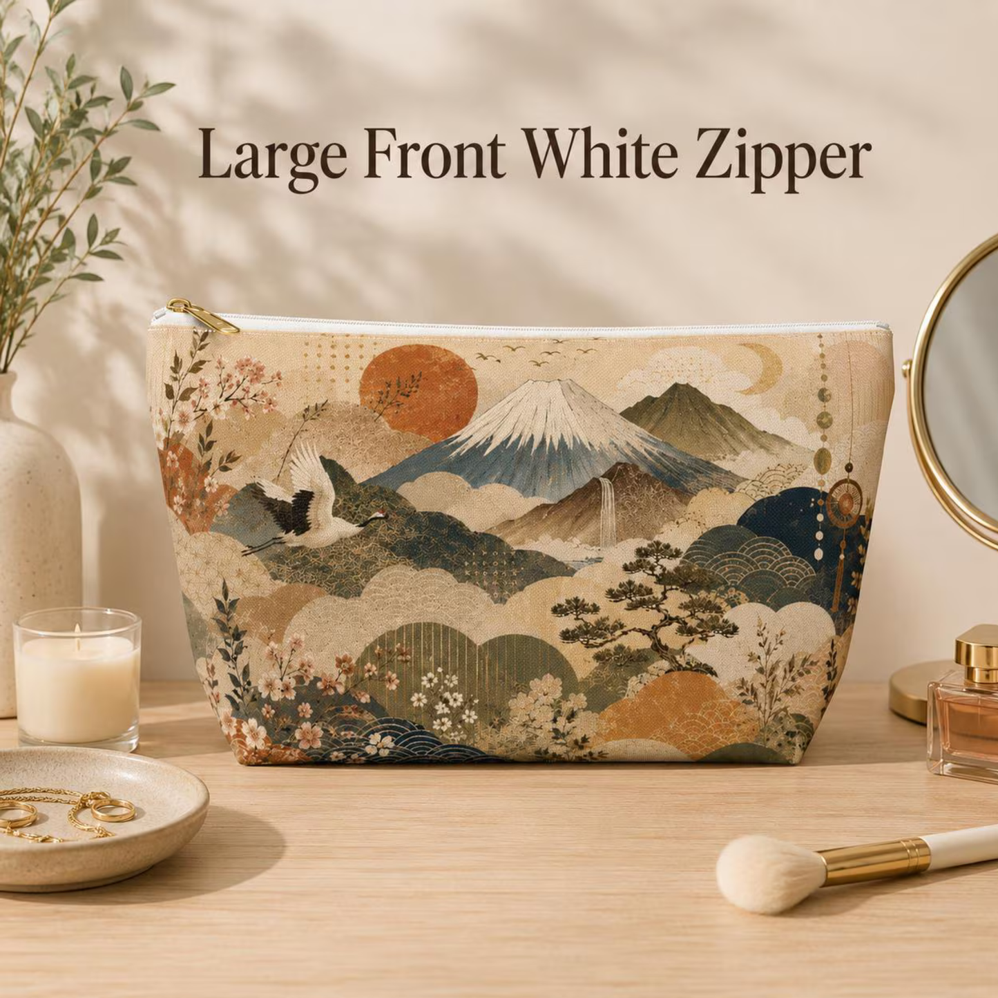 Vintage Japanese Painting Make Up Accessory Bag