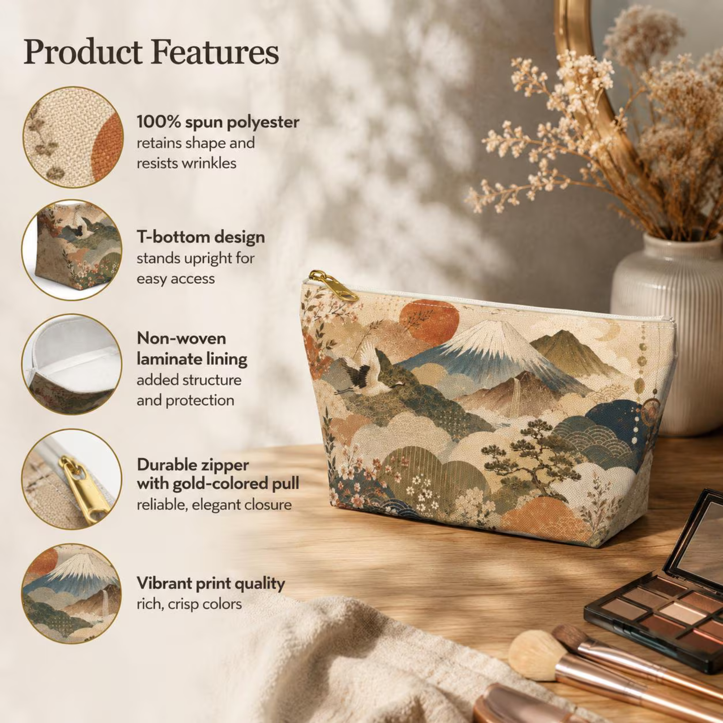 Vintage Japanese Painting Make Up Accessory Bag