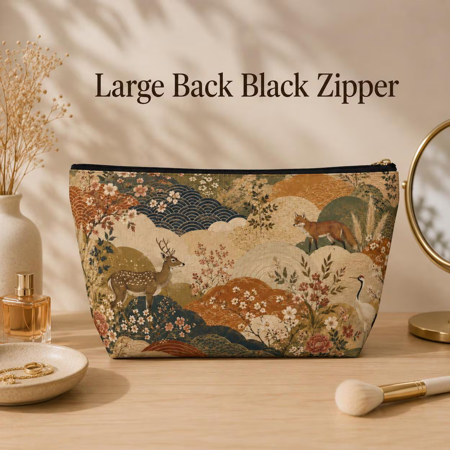 Vintage Japanese Painting Make Up Accessory Bag