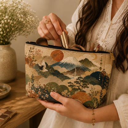 Vintage Japanese Painting Make Up Accessory Bag