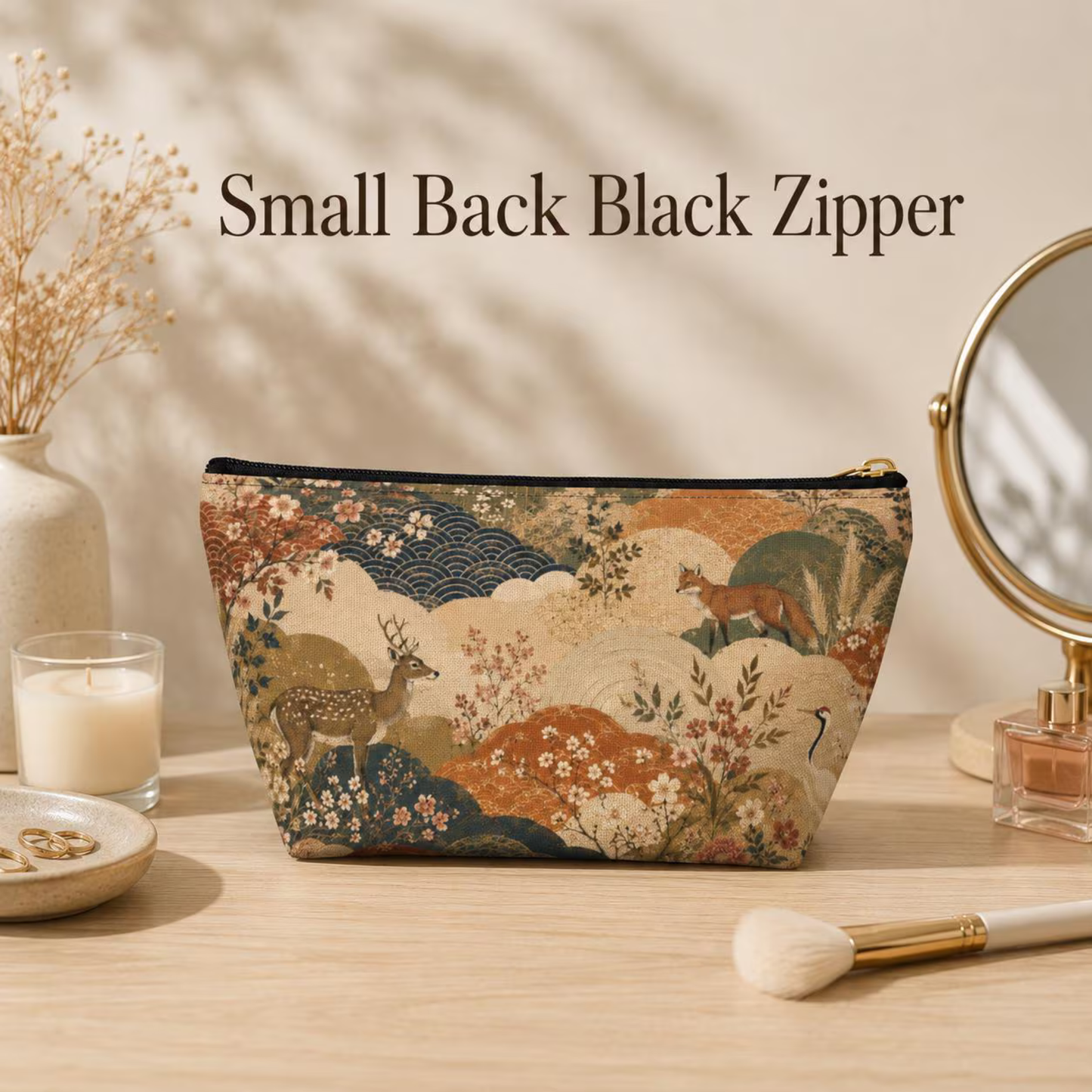 Vintage Japanese Painting Make Up Accessory Bag
