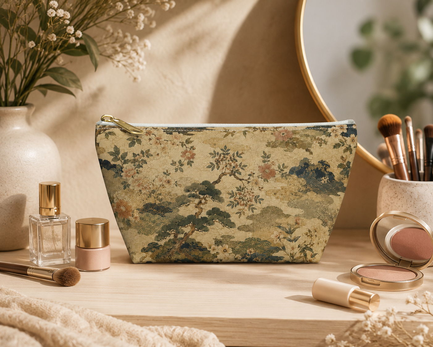 Vintage Japanese Floral Make Up Accessory Bag