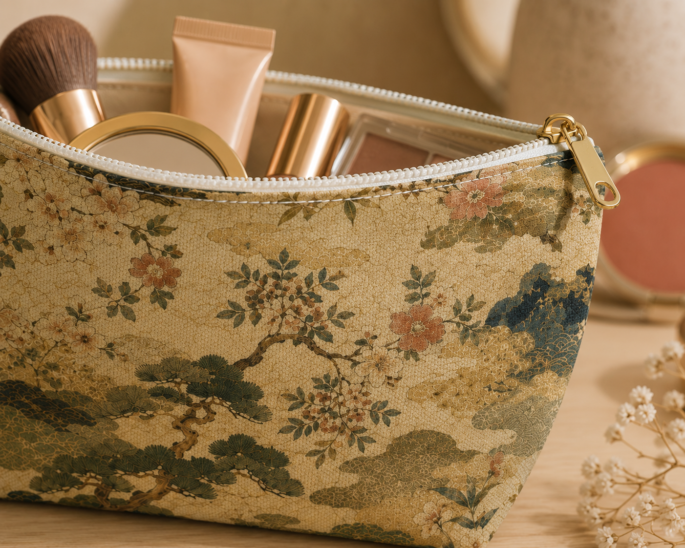 Vintage Japanese Floral Make Up Accessory Bag