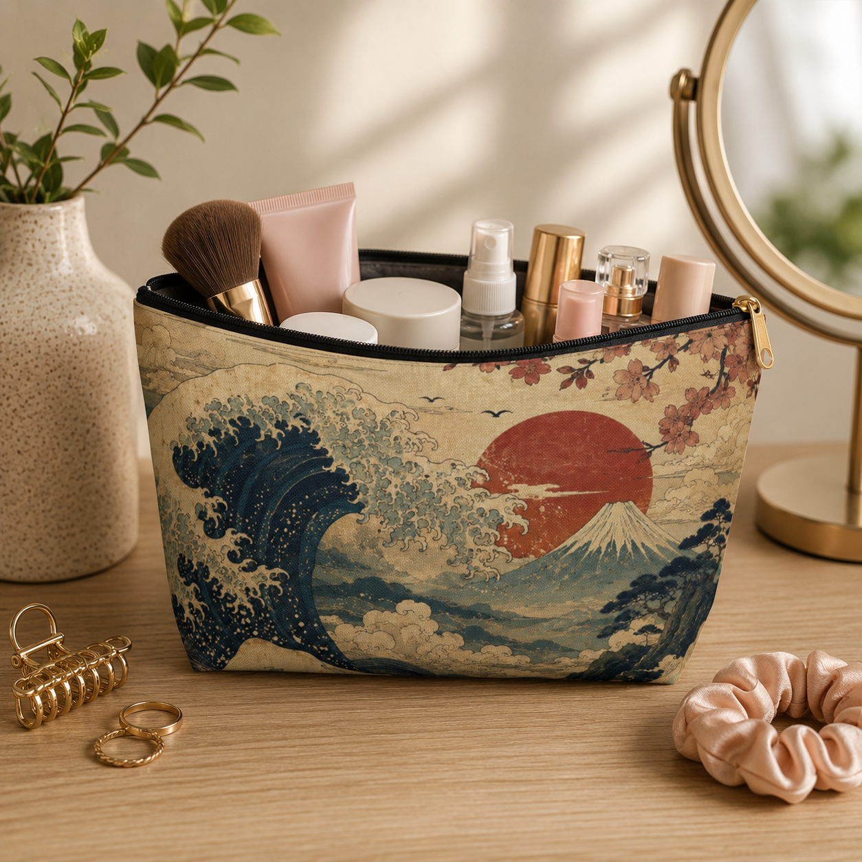 Vintage Japanese Wave Make Up Accessory Bag