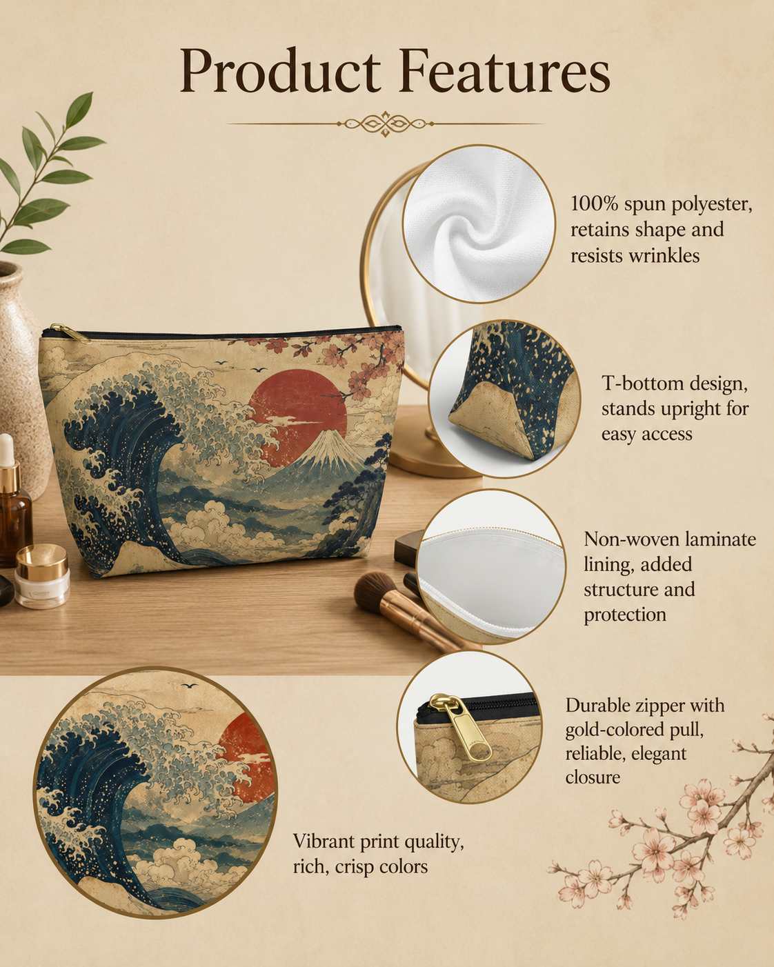 Vintage Japanese Wave Make Up Accessory Bag