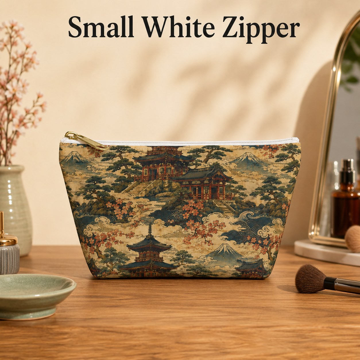 Vintage Japanese Temples Make Up Accessory Bag