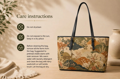 Vintage Japanese Painting Leather Shoulder Bag