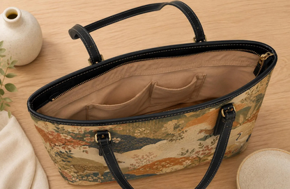 Vintage Japanese Painting Leather Shoulder Bag