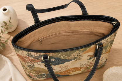 Vintage Japanese Painting Leather Shoulder Bag