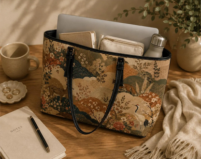 Vintage Japanese Painting Leather Shoulder Bag