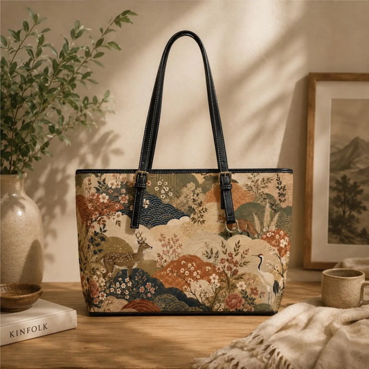Vintage Japanese Painting Leather Shoulder Bag