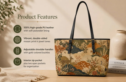 Vintage Japanese Painting Leather Shoulder Bag