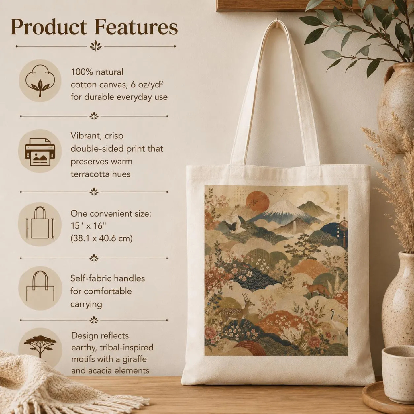 100% Natural Cotton Vintage Japanese Painting Tote Bag