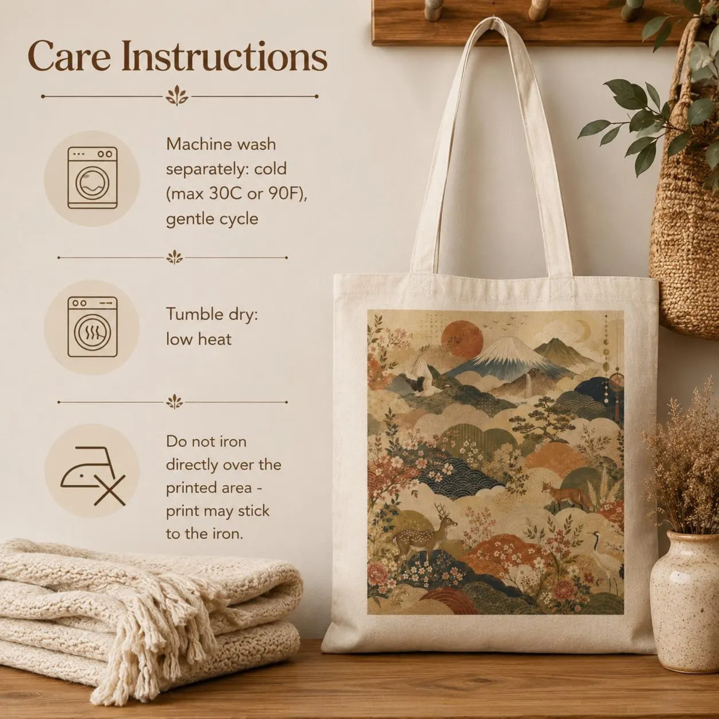 100% Natural Cotton Vintage Japanese Painting Tote Bag