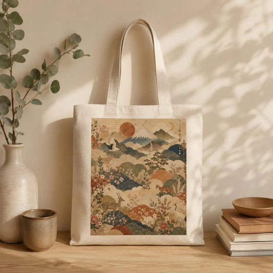 100% Natural Cotton Vintage Japanese Painting Tote Bag