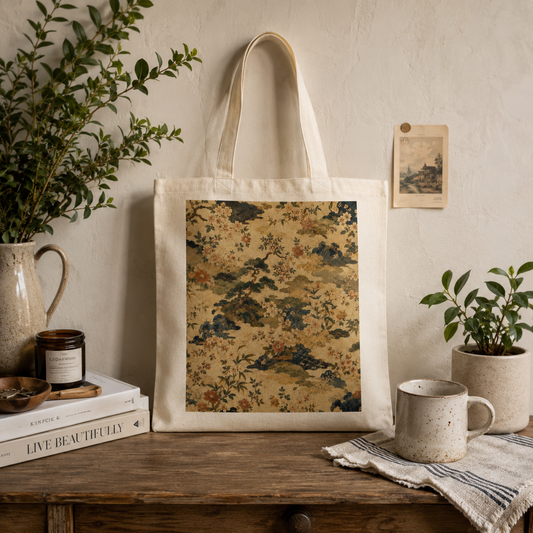 100% Natural Cotton Vintage Japanese Floral Tote Bag