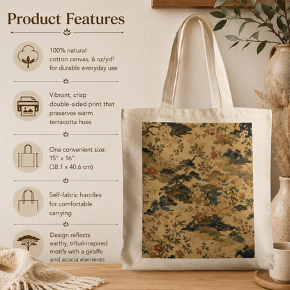 100% Natural Cotton Vintage Japanese Floral Tote Bag