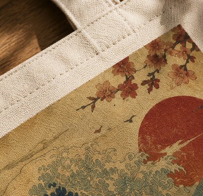 100% Natural Cotton Vintage Japanese Wave Tote Bag