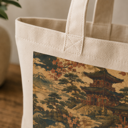 100% Natural Cotton Vintage Japanese Temple Tote Bag