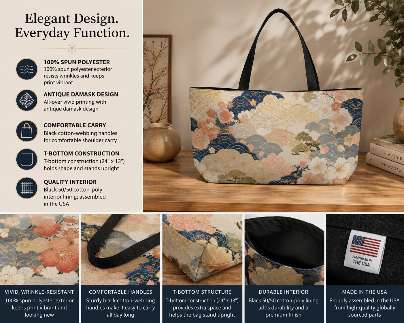 Vintage Japanese Wave & Clouds Weekender Tote Bag