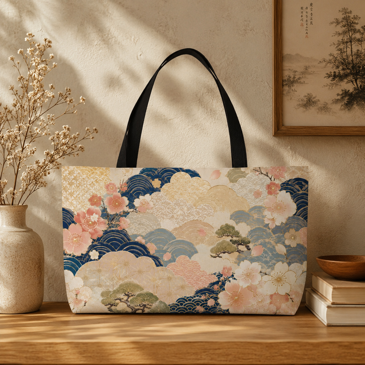 Vintage Japanese Wave & Clouds Weekender Tote Bag
