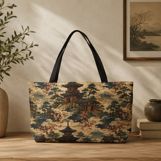 Vintage Japanese Temple Weekender Tote Bag