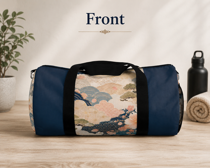 Vintage Japanese Navy Blue Wave & Clouds Duffel Bag